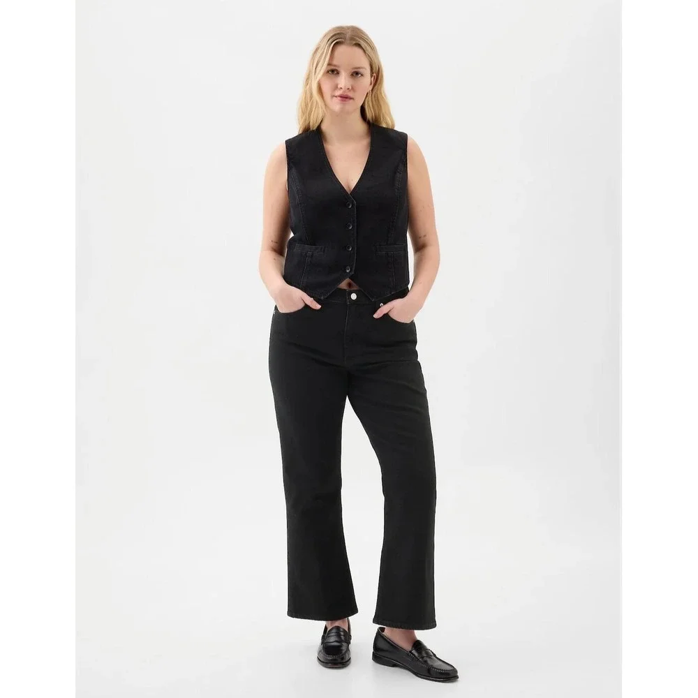 New Gap Jeans 16 Mid Rise Kick Fit Flare Ankle Cropped Black Y2k NWT‎ Stretch